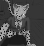  cheetah clothing felid feline female first_person_view looking_at_viewer mammal monochrome no_underwear ruanshi shirt solo t-shirt timid topwear 