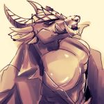  anthro clothed clothing dragon horn open_shirt ophion scalie simple_background solo spikes tokyo_afterschool_summoners tongue tongue_out topwear video_games yu_chi_i 