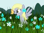  2019 amber_eyes arthropod badumsquish blonde_hair butterfly derpy_hooves_(mlp) equid equine flower friendship_is_magic grass hair happy insect lepidopteran mammal my_little_pony plant pterippus sitting solo wings 
