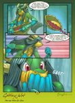  anthro berry bonk comic digital_media_(artwork) dragon female food fruit gasp green_scales horn plant reptile scales scalie solo waterfall yellow_scales 