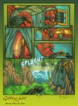  anthro bonk clothing comic digital_media_(artwork) dragon erection humanoid_penis male melee_weapon penis red_scales reptile rock scales scalie solo sword undressing water weapon 