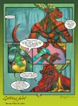  anthro bonk comic digital_media_(artwork) dragon duo female green_scales horn male red_scales reptile scales scalie yellow_scales 