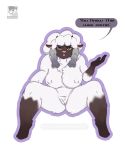  2019 anthro big_breasts breasts dialogue english_text female fur grinn3r horn looking_at_viewer nintendo pink_nose pok&eacute;mon pok&eacute;mon_(species) pok&eacute;morph pseudo_hair pussy simple_background solo speech_bubble talking_to_viewer text video_games wool wooloo yellow_eyes 