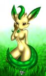  breasts chest_tuft furry grass leafeon looking_at_viewer mn_xenx pokemon pokemon_furry solo standing tail yellow_eyes 