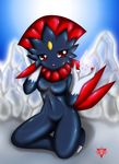  anthro blush claws crystal female kneeling looking_at_viewer looking_away mn_xenx mnxenx001 nintendo nude pok&#233;mon pok&#233;morph pokemon red_eyes solo tongue tongue_out video_games weavile 