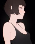  1girl bangs black_background breasts brown_hair cleavage closed_mouth ears_visible_through_hair highres ilya_kuvshinov looking_away original short_hair 