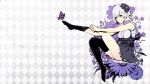  1girl flower hair_flower hair_ornament legs legs_up original purple_eyes skirt solo spring_(season) ume_(yume_uta_da) white_hair 