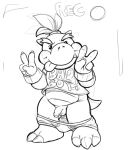  anthro balls bowser_jr. clothed clothing double_v_sign flaccid gesture humanoid_penis koopa male mario_bros nintendo nokemop panties panties_down penis scalie solo tongue tongue_out uncut underwear v_sign video_games 