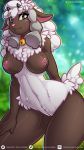  2019 anthro anthrofied areola bovid breasts caprine detailed_background digital_media_(artwork) female fur hair mammal nintendo nipples nude pok&eacute;mon pok&eacute;mon_(species) pok&eacute;morph pussy smile solo standing valkoinen video_games white_fur white_hair wooloo 