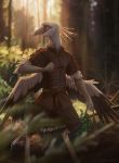  2019 accipitriform anthro avian beak bird clothed clothing day detailed_background digital_media_(artwork) forest koul male outside secretary_bird solo standing tree 