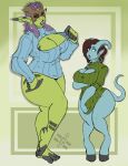  big_breasts blizzard_entertainment bottomless breasts cleavage clothed clothing curvaceous dannyg draenei duo female humanoid makeup orc smile standing sweater thick_thighs topwear video_games warcraft 