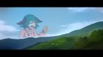  1girl animal_ears big_enough blue_sky closed_eyes commentary english_commentary eyebrows_visible_through_hair green_hair hand_up highres kasodani_kyouko landscape letterboxed medium_hair meme open_mouth parody sky solo speckticuls touhou v-shaped_eyebrows 