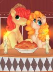 absurd_res bright_mac_(mlp) candle clothing cowboy_hat duo eating equid equine female feral feral_on_feral food friendship_is_magic hair hasbro hat headgear headwear hi_res husband_and_wife kribbles lit_candle male male/female mammal married_couple my_little_pony orange_hair pasta pear_butter_(mlp) pupils red_hair spaghetti