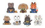  3girls 4boys animal animal_ears baek_ae-young bear_boy blue_jumpsuit cat_girl character_request closed_mouth comb commentary_request dog_girl eoduun_badaui_deungbul-i_doeeo fox_boy furrification furry furry_female furry_male gof2ull hamster holding holding_comb holding_stuffed_toy jihyeok_seo jumpsuit kim_jaehee korean_commentary lab_coat looking_at_viewer multiple_boys multiple_girls open_mouth otter_boy park_moo-hyun scissors shin_hae-ryang simple_background sitting smile stuffed_animal stuffed_toy stuffed_whale tail white_background 