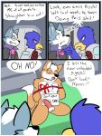  avian bed bird blush canid canine canis comic dialogue english_text erection falco_lombardi fox fox_mccloud foxzombiej gift hi_res humor inside male male/male mammal muscular nintendo penile penis star_fox text video_games wolf wolf_o&#039;donnell 