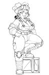 absurd_res anthro bandanna big_breasts boots breasts clothing combat_boots engineer_(team_fortress_2) female footwear gloves half-closed_eyes hand_on_hip handwear hi_res kerchief knee_pads lagomorph leporid line_art mammal mature_female mcsweezy mechanic monochrome narrowed_eyes rabbit shirt simple_background smile smiling_at_viewer solo sunday_(mcsweezy) team_fortress_2 topwear uniform valve