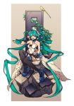  1girl 7th_dragon_(series) 7th_dragon_2020 bird green_eyes green_hair hatsune_miku highres kubu_kurin legs long_hair shoes skirt thighhighs very_long_hair vocaloid 