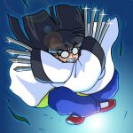  1boy angry black_hair blue_background full_body glasses light mousse_(ranma_1/2) ranma_1/2 red_footwear shadow solo teeth wanta_(futoshi) 