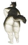 2022 anthro black_body black_fur butt canid canine canis cettus female fur hand_on_hip hi_res mammal nude overweight overweight_anthro overweight_female rear_view simple_background solo standing tail white_background white_body white_fur wolf