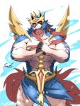  2019 abs anthro anthrofied badtiger biceps blue_fur canid canine digital_media_(artwork) fur hi_res holding_object holding_weapon legendary_pok&eacute;mon looking_at_viewer male mammal melee_weapon muscular muscular_male nintendo pok&eacute;mon pok&eacute;mon_(species) pok&eacute;morph simple_background solo sword video_games weapon zacian 
