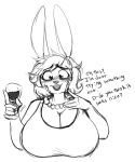 alcohol anthro beverage big_breasts breasts bust_portrait cleavage clothed clothing dialogue female granbun hi_res huge_breasts jewelry lagomorph leporid line_art lips lipstick looking_at_viewer makeup mammal mature_female mcsweezy monochorome monochrome portrait rabbit simple_background smile smiling_at_viewer solo thick_lips wine