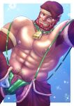  1boy abs absurdres alternate_costume armpit_hair armpits bara beard bell christmas crotchless crotchless_pants dark-skinned_male dark_skin facial_hair fate/zero fate_(series) full_beard genta_iwayama girthy_penis green_male_underwear hat highres iskandar_(fate) large_pectorals looking_at_viewer male_focus male_pubic_hair male_underwear mature_male muscular muscular_male navel_hair neck_bell nipples paid_reward_available pants pectorals penis penis_peek pubic_hair red_eyes red_hair red_headwear santa_costume santa_hat seductive_smile selfie short_hair smile solo suspenders thick_beard thick_eyebrows thick_thighs thighs underwear underwear_zipper undressing unzipping veins veiny_penis 