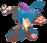  2019 3_toes absurd_res anal anal_masturbation anal_penetration animal_genitalia animal_penis anthro anus backsash balls blue_fur butt canid canine canine_penis claws cum digital_media_(artwork) dildo erection feet fur hair hi_res hindpaw knot lucario male mammal masturbation nintendo pawpads paws penetration penis pok&eacute;mon pok&eacute;mon_(species) red_eyes sex_toy simple_background sketch solo toes toying_self upside_down video_games 