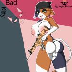 angie_pretzel anthro assault_rifle balls beanie big_breasts breasts butt calico_cat calico_pattern clothing domestic_cat epic_games felid feline felis fortnite genitals gun gynomorph hat headgear headwear hi_res intersex mammal meow_skulls_(fortnite) nipples ranged_weapon rifle smile solo standing tagme weapon yellow_eyes