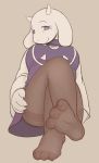  2bori1 blush clothing feet female foot_focus legwear looking_at_viewer mature_female nylon pantyhose paws simple_background smile solo stockings toriel undertale video_games 