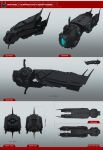  3d absurdres battlecruiser_(eve_online) commentary concept_art eve_online from_side glowing grey_background highres military_vehicle multiple_views no_humans original radvisual reference_sheet science_fiction spacecraft thrusters 