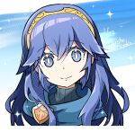  1girl artist_name blue_eyes blue_hair closed_mouth colored_eyelashes dated fire_emblem fire_emblem_awakening hair_between_eyes long_hair looking_at_viewer lucina_(fire_emblem) ryoto_soukyuu smile solo symbol_in_eye tiara turtleneck upper_body 