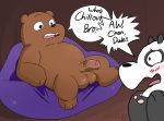  2019 absurd_res anthro balls belly black_nose blush brother brothers brown_bear brown_fur cartoon_network dialogue duo english_text fur giant_panda grizzly_(wbb) grizzly_bear hi_res humanoid_penis male mammal nude open_mouth panda_(wbb) peachy-pudding penis sibling signature sitting slightly_chubby speech_bubble technical_incest text ursid ursine we_bare_bears 