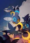  alternate_color animal_focus bird black_eyes black_wings bright_pupils carrying cloud cloudy_sky colored_sclera commentary crescent crescent_moon feathered_wings flying glowing holding li04r moon murkrow night night_sky no_humans outdoors pokemon pokemon_(creature) red_eyes shiny_pokemon sky sparkle standing star_(sky) umbreon wings yellow_sclera 