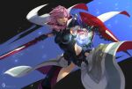  1girl armor armored_leotard black_armor black_gloves cape final_fantasy final_fantasy_xiii gloves highres holding holding_shield holding_sword holding_weapon lightning_farron lightning_returns:_final_fantasy_xiii magic pink_hair serious shield shiyuu_(shiyu) solo sword thighhighs weapon 