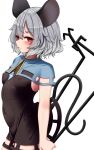  1girl animal_ears blush dowsing_rod grey_hair highres holding_pendulum indica looking_at_viewer mouse_ears mouse_tail nazrin petite red_eyes sideways_glance solo tail touhou 