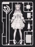  1girl book bow briefcase capelet chain cross cross_earrings dress earrings grey_eyes grey_hair highres horns jewelry lantern long_hair original pointy_ears solo sprue staff sugai_(4ugaii) thighhighs white_bow white_capelet white_dress white_footwear white_horns white_thighhighs 