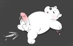  2019 absurd_res anthro balls belly cartoon_network cum erection eyes_closed fur hi_res humanoid_penis ice_bear lying male mammal peachy-pudding penis polar_bear simple_background slightly_chubby solo ursid ursine we_bare_bears white_fur 