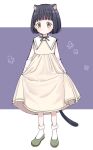  1girl animal_ears black_hair bobby_socks cat_ears cat_girl cat_tail dot_mouth dress expressionless flat_chest full_body highres original short_hair socks solo tail waramugu yellow_eyes 