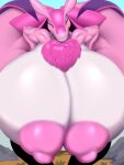 absurd_res anthro areola bent_over ber00 big_butt breasts butt female hi_res huge_butt hyper hyper_butt looking_at_viewer lovander nipples pal_(species) palworld pink_body pupils solo