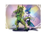 2016 2_toes 4_fingers 5_fingers absurd_res anthro avian beak bird blue_hair broken_horn claws detailed detailed_background detailed_fur dragon duo feathers feet female fingers fur green_body green_fur green_hair hair hi_res horn inner_ear_fluff kiaun kyisha looking_at_another looking_back open_mouth perico pink_eyes red_eyes toe_claws toes tuft white_body white_fur wings
