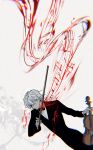  1boy black_pants black_shirt blood closed_eyes highres holding holding_instrument holding_violin instrument musical_note original pants revol4357 self-harm shirt smile solo tuxedo violin white_hair 