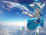  1girl above_clouds angel_wings ankle_boots arm_up artist_name blue_cape blue_dress blue_footwear blue_hair blue_sky boots bow brooch cape closed_eyes cloud cure_sky cut_bangs day detached_sleeves dress dress_bow earrings facing_viewer fingerless_gloves floating frilled_dress frills gloves highres hirogaru_sky!_precure jewelry long_hair magical_girl multicolored_hair open_mouth outdoors petals pink_hair precure puffy_detached_sleeves puffy_sleeves red_cape signature single_sidelock sky sleeveless sleeveless_dress smile solo sora_harewataru streaked_hair thighhighs twintails two-tone_cape two-tone_dress very_long_hair wakuno_lemon white_dress white_gloves white_thighhighs white_wings wing_brooch wing_hair_ornament wings 
