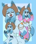 2024 4_fingers 4_toes 5:6 absurd_res anthro anthrofied bedlah belly belly_dancer belly_dancer_outfit blue_arms blue_background blue_body blue_border blue_breasts blue_ear_tips blue_ears blue_fur blue_inner_ear blue_legs blue_scarf border breasts brown_clothing brown_hat brown_headwear butt clothing crossgender eeveelution eyes_closed featureless_breasts feet female fingers fur generation_4_pokemon glaceon hand_pawpads handpaw hat headgear headwear hi_res medium_breasts mickeon mostly_nude mtf_crossgender naturally_censored navel nintendo open_mouth pawpads paws pink_bedlah pink_belly_dancer_outfit pink_clothing pokemon pokemon_(species) scarf simple_background slightly_chubby slightly_chubby_female smile solo standing tiredfizz toes translucent translucent_clothing