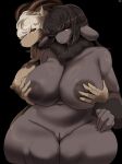 anthro anthro_on_anthro big_breasts biped black_body black_hair bovid breasts caprine duo female female/female genitals hair hi_res huge_breasts mammal nipples nude pupils pussy sheep taphris thick_thighs