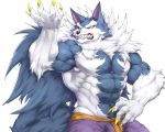  2019 5:4 abs belt biceps big_muscles canid canine canis capcom captainjohkid clothed clothing darkstalkers flexing fur hi_res jon_talbain male mammal muscular muscular_male obliques pants pecs solo topless triceps video_games were werecanid werecanine werewolf 
