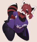 big_breasts big_butt bottomwear bra breasts butt clothed clothing female fully_clothed hand_on_hip kkoart mammal pants penny_(pikimono) procyonid raccoon shirt simple_background solo thick_thighs topwear underwear