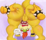  anthro anus backsack balls bent_over big_butt bowser_jr. butt dialogue disembodied_hand duo english_text hi_res koopa looking_through_legs male mario_bros nintendo open_mouth scalie solo_focus text video_games wizzikt 