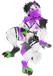2023 anthro areola black_body black_claws black_ears black_eyebrows black_fur black_hair black_harness black_nose black_tail blue_eyes bodily_fluids breasts canid canine catatex_69 cheek_tuft claws digital_media_(artwork) ear_piercing eyebrows eyelashes facial_tuft feet female fingerless_(marking) full-length_portrait fur genital_fluids genitals glistening glistening_areola glistening_body glistening_nose green_body green_fingers green_fur green_toes grin hair harness head_tuft hi_res mammal multicolored_body multicolored_ears multicolored_fur multicolored_tail neck_tuft nipples pawpads piercing pink_pussy portrait purple_areola purple_body purple_fur purple_inner_ear purple_nipples purple_tail pussy red_pawpads simple_background smile solo tail toeless_(marking) tuft two_tone_ears vaginal_fluids white_background white_body white_breasts white_ears white_fur white_tail