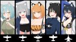  5girls :d :p aircraft airplane akanbe animal_ear_fluff animal_ears animal_print atamonica bandeau bear_ears bear_girl bikini black_bikini black_hair black_shorts blue_eyes blue_hair blue_jacket blush breasts cat_ears cat_girl choker cleavage closed_mouth english_commentary eyelid_pull f-14_tomcat f4f_wildcat f6f_hellcat f7f_tigercat f8f_bearcat fighter_jet front-tie_bikini_top front-tie_top green_shirt grey_hair grin hand_up highres hood hoodie jacket jet large_breasts looking_at_viewer medium_breasts midriff military_vehicle multicolored_choker multiple_girls navel open_mouth orange_bandeau orange_eyes orange_hair original personification red_choker red_eyes shirt short_hair shorts silhouette skull_and_crossbones smile swimsuit tiger_ears tiger_girl tiger_print tongue tongue_out turtleneck turtleneck_jacket united_states_navy v-shaped_eyebrows white_choker white_hoodie white_shirt yellow_eyes 