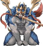  2019 abs anthro anthrofied biceps blue_fur canid canine fur hi_res holding_object holding_weapon legendary_pok&eacute;mon looking_at_viewer male mammal melee_weapon mouth_hold muscular muscular_male nintendo pok&eacute;mon pok&eacute;mon_(species) pok&eacute;morph solo sword video_games weapon yy6241 zacian 